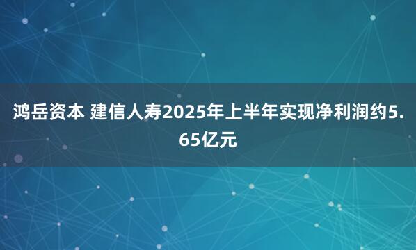 鸿岳资本 建信人寿2025年上半年实现净利润约5.65亿元